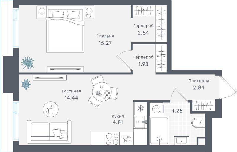 2 ккв (Евро) 46,1 м²