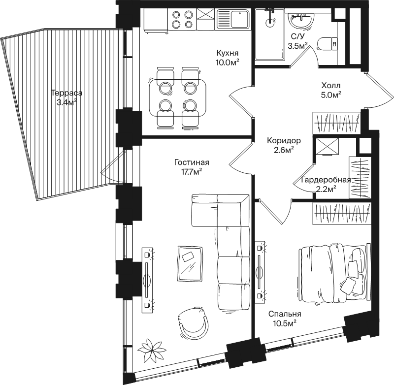 2 ккв 54,9 м²
