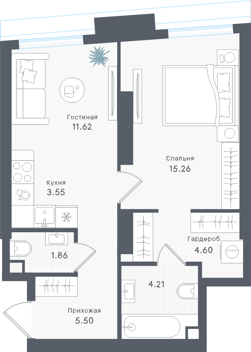 2 ккв (Евро) 46,6 м²