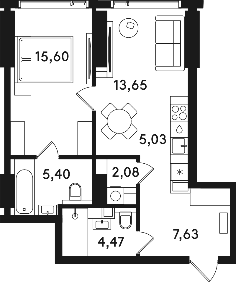 2 ккв (Евро) 53,9 м²