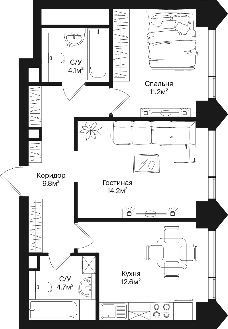2 ккв 56,6 м²