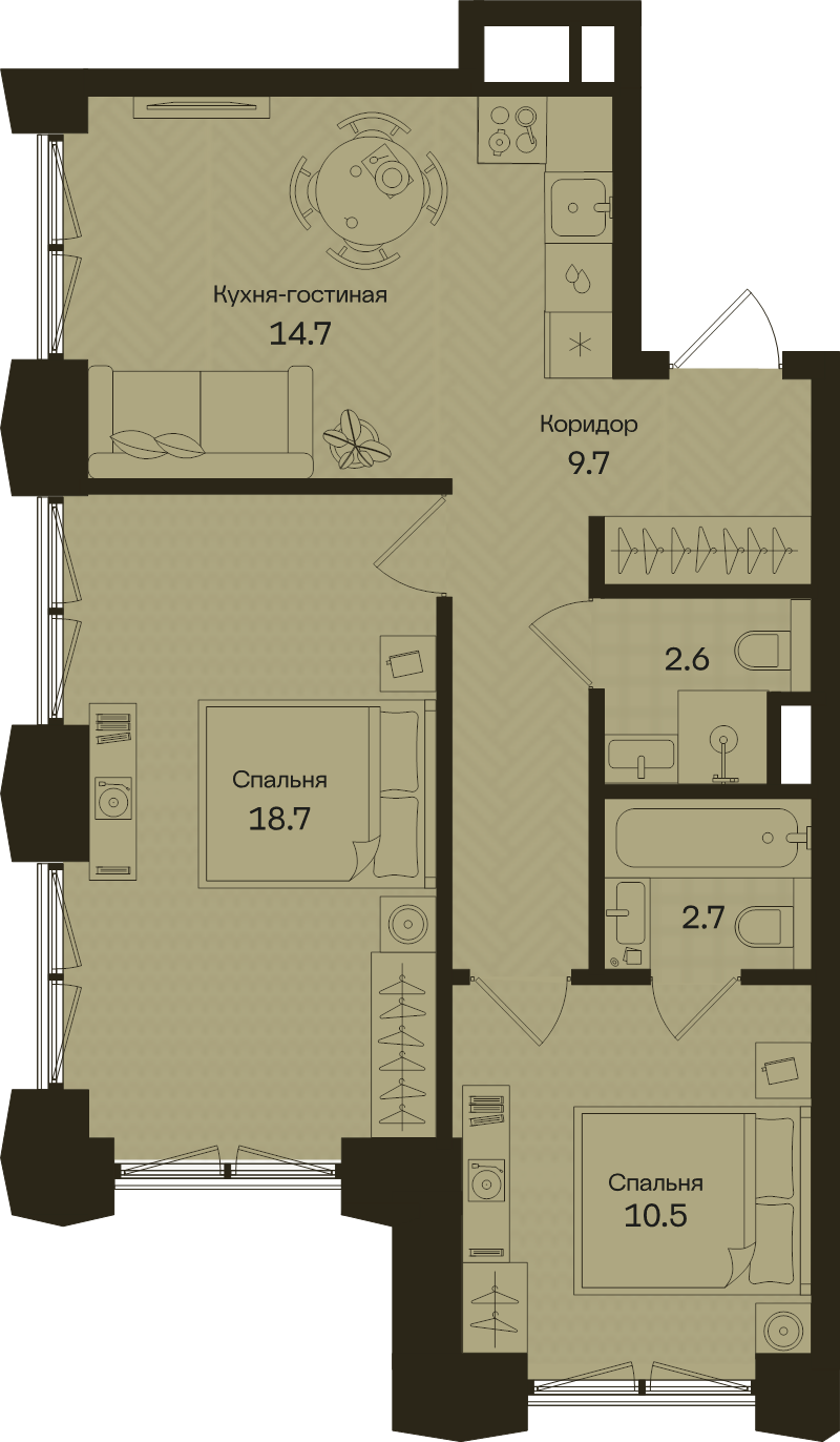 2 ккв 58,9 м²