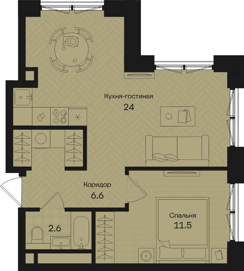 2 ккв (Евро) 44,7 м²