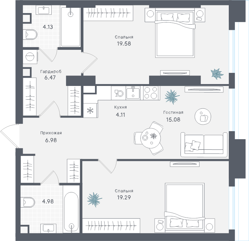 3 ккв (Евро) 80,6 м²
