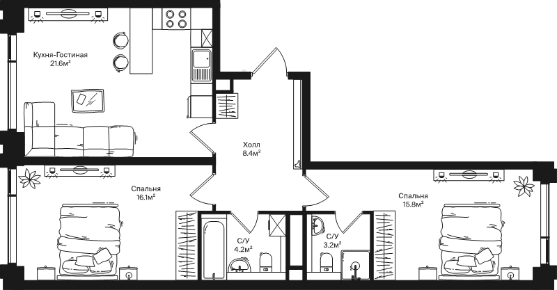 3 ккв (Евро) 69,3 м²