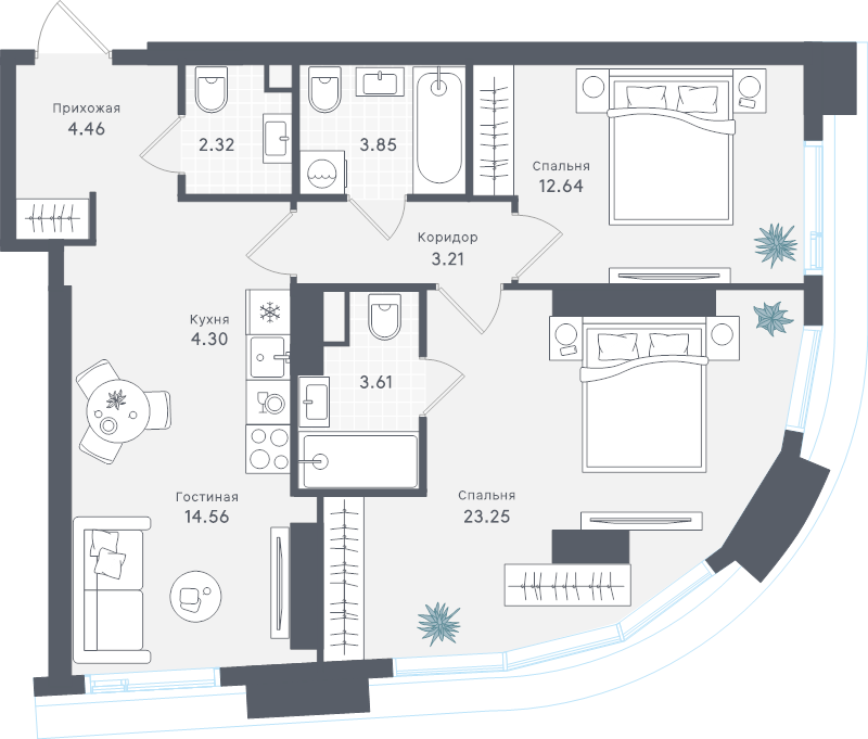 3 ккв (Евро) 72,2 м²