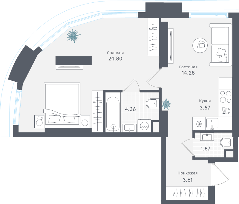 2 ккв (Евро) 52,5 м²