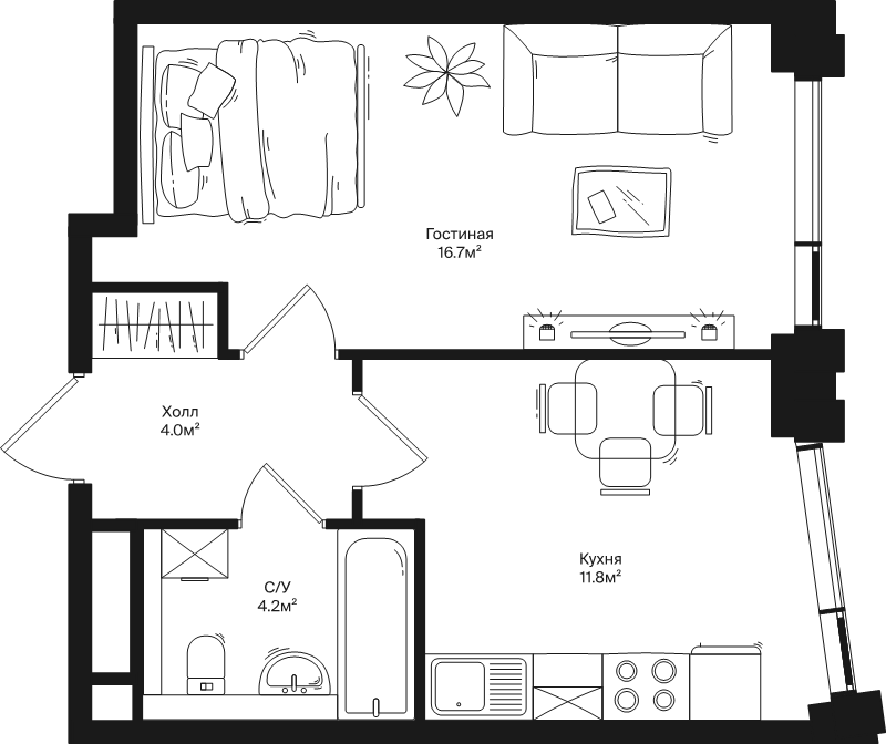 1 ккв 36,7 м²