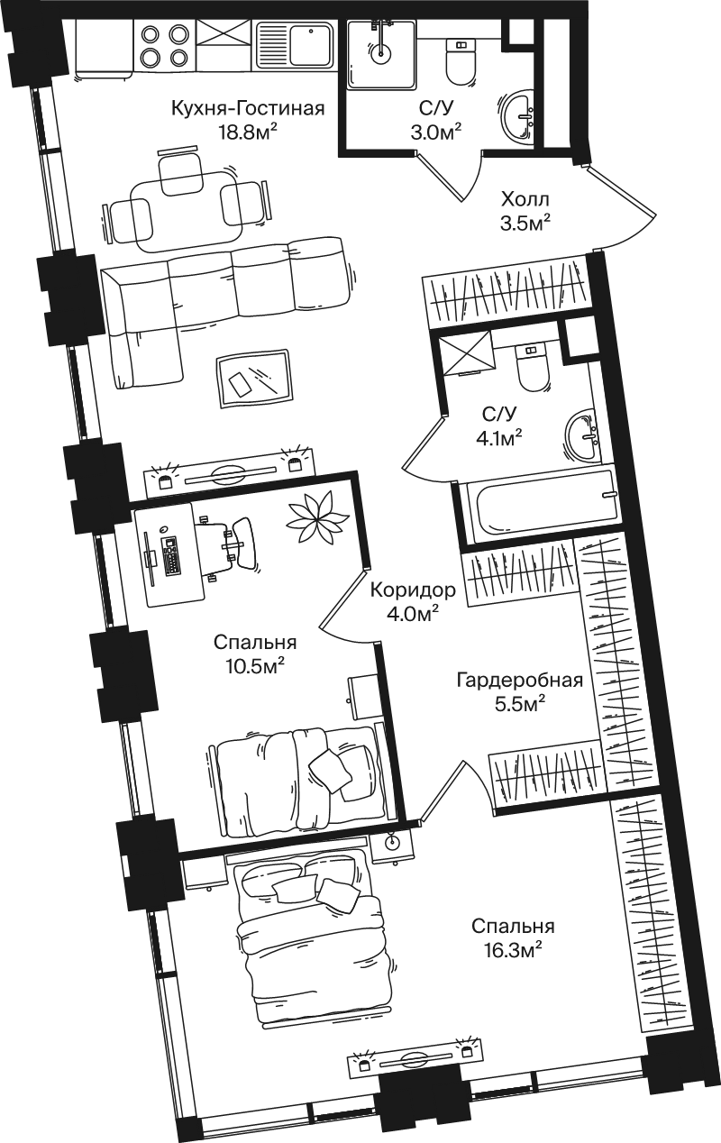 3 ккв (Евро) 65,7 м²