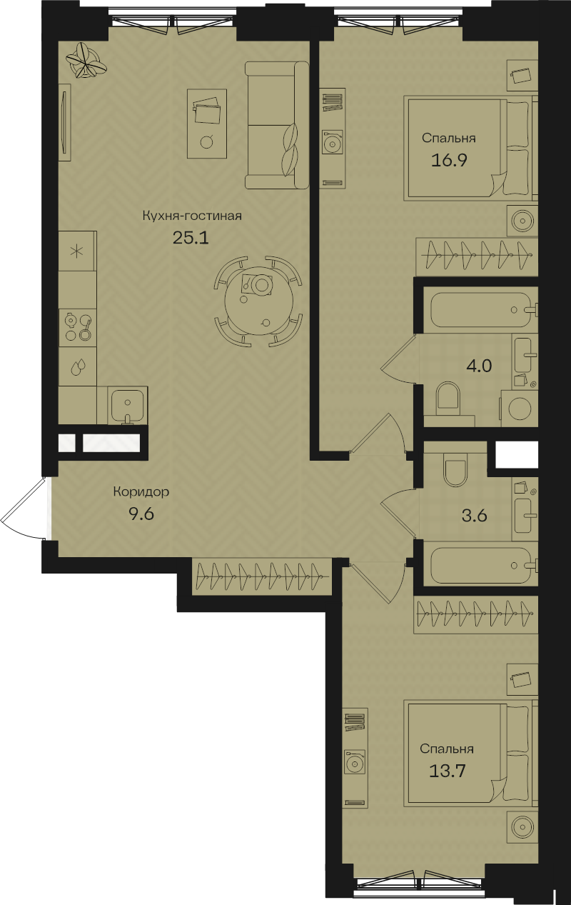 3 ккв (Евро) 72,9 м²
