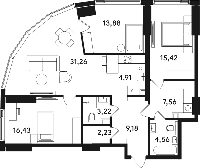 4 ккв (Евро) 108,7 м²