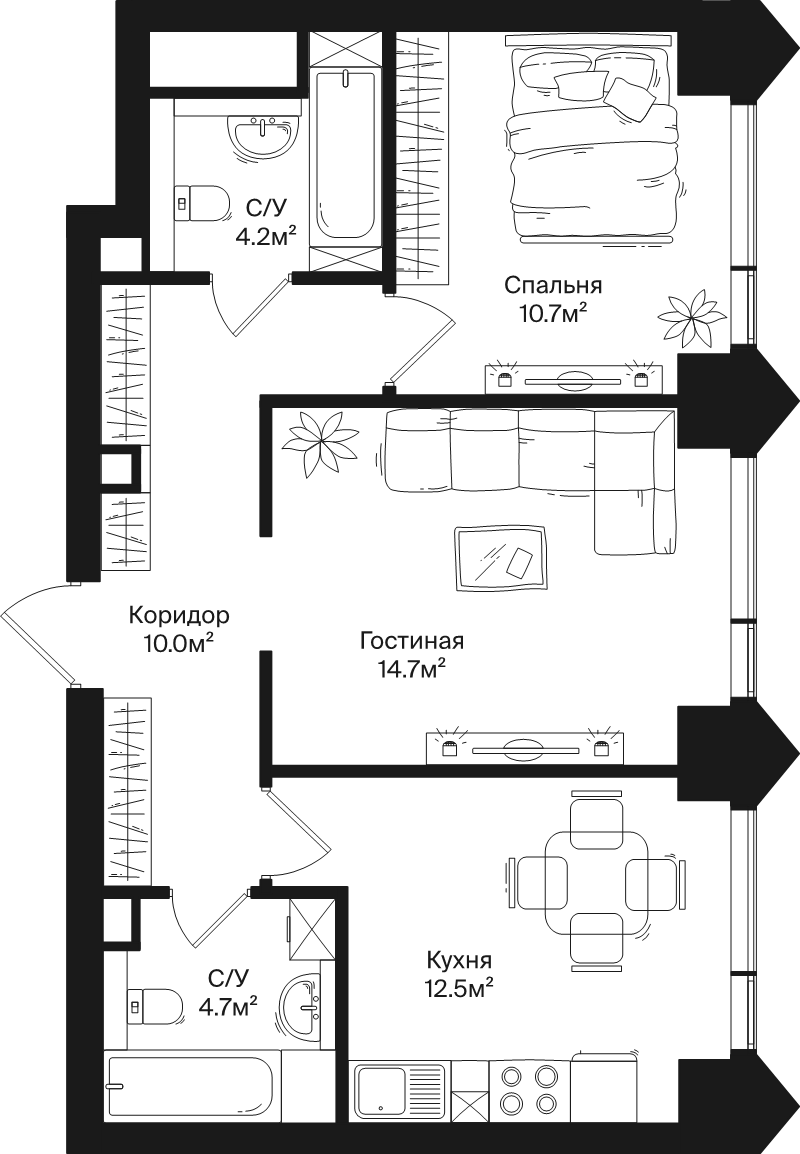 2 ккв 56,8 м²