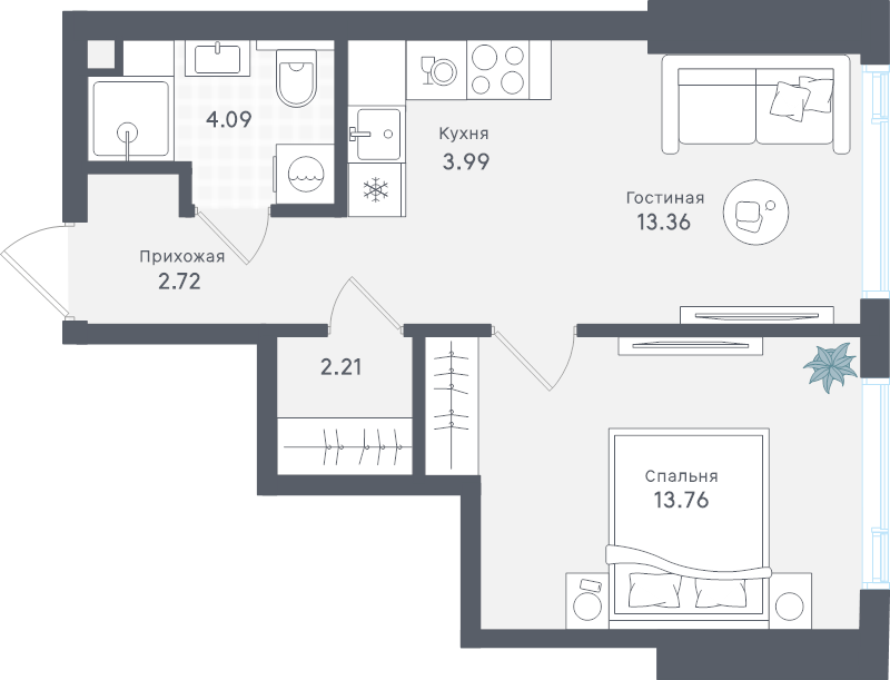 2 ккв (Евро) 40,1 м²