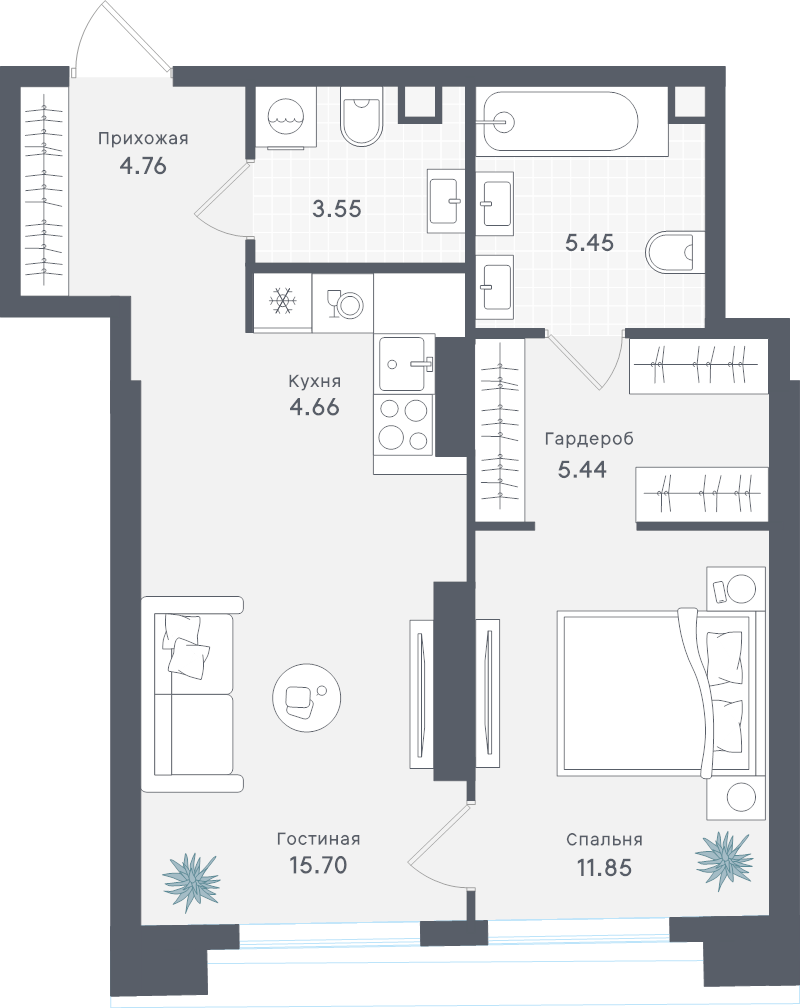 2 ккв (Евро) 51,4 м²