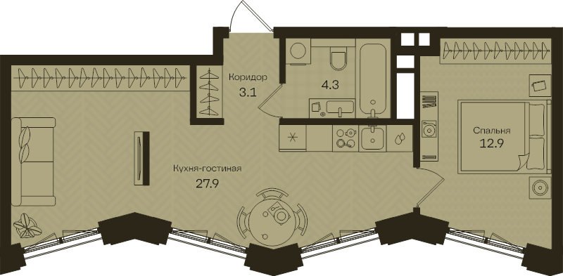 2 ккв (Евро) 47,6 м²