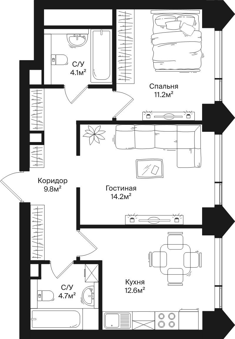 2 ккв 56,6 м²