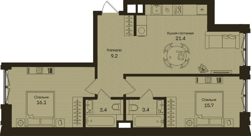 3 ккв (Евро) 69,2 м²