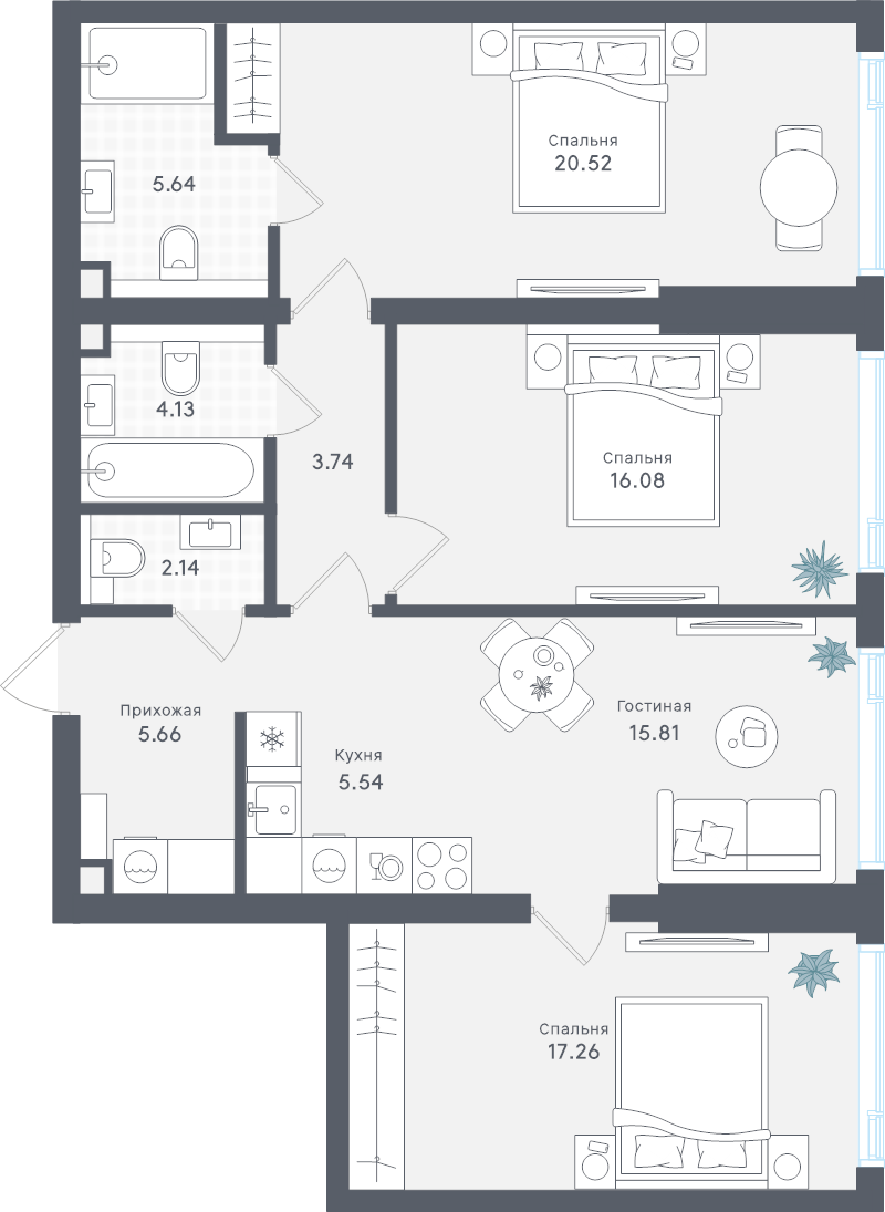 4 ккв (Евро) 96,5 м²