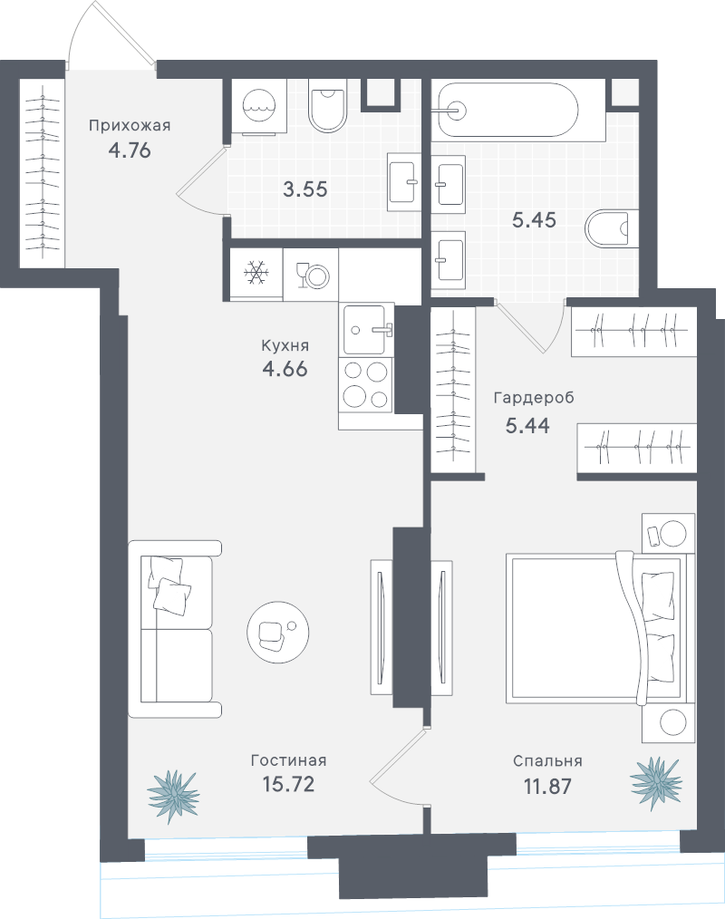 2 ккв (Евро) 51,5 м²