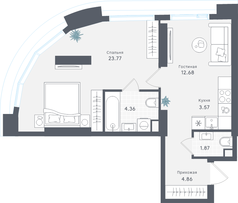 2 ккв (Евро) 51,1 м²