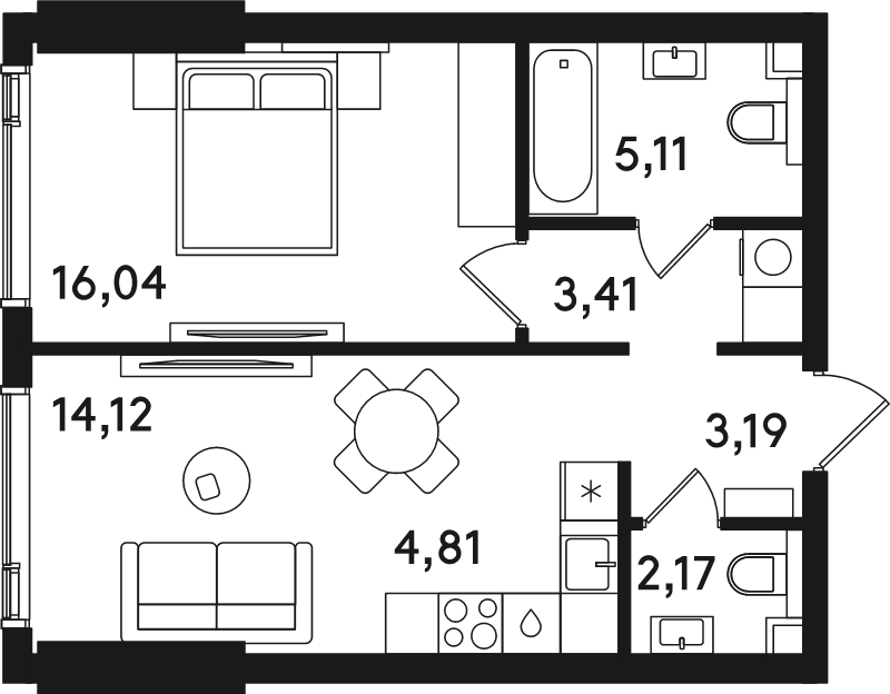 2 ккв (Евро) 48,9 м²