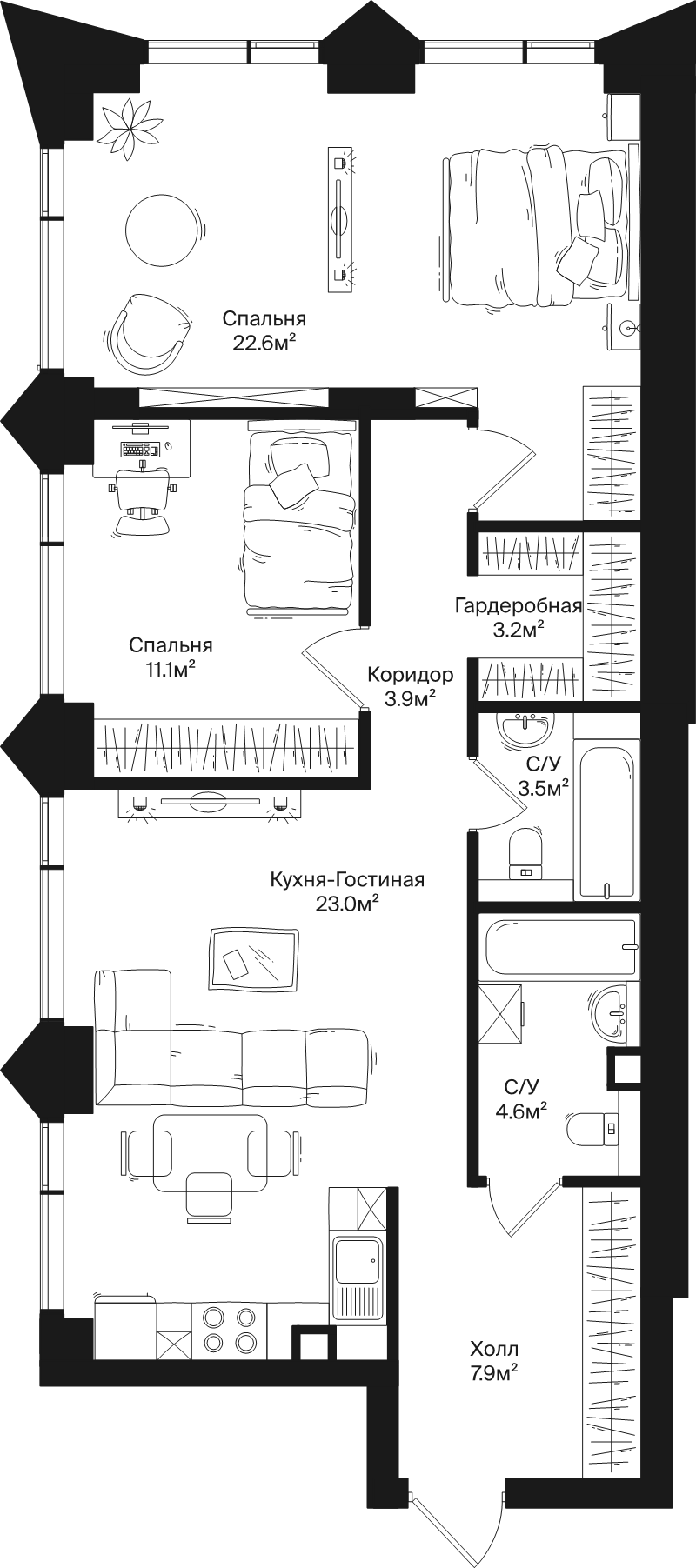 3 ккв (Евро) 79,8 м²