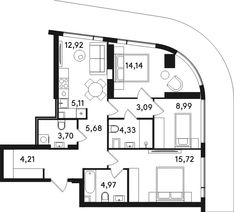 4 ккв (Евро) 82,9 м²