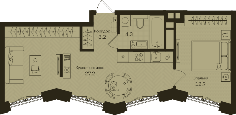 2 ккв (Евро) 47,6 м²