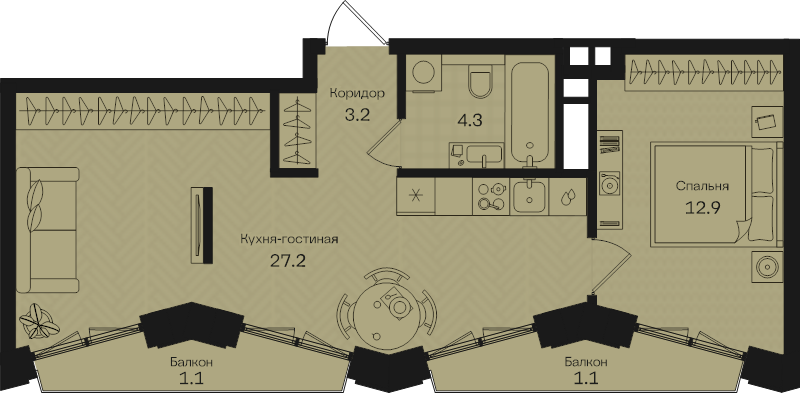 2 ккв (Евро) 49,8 м²