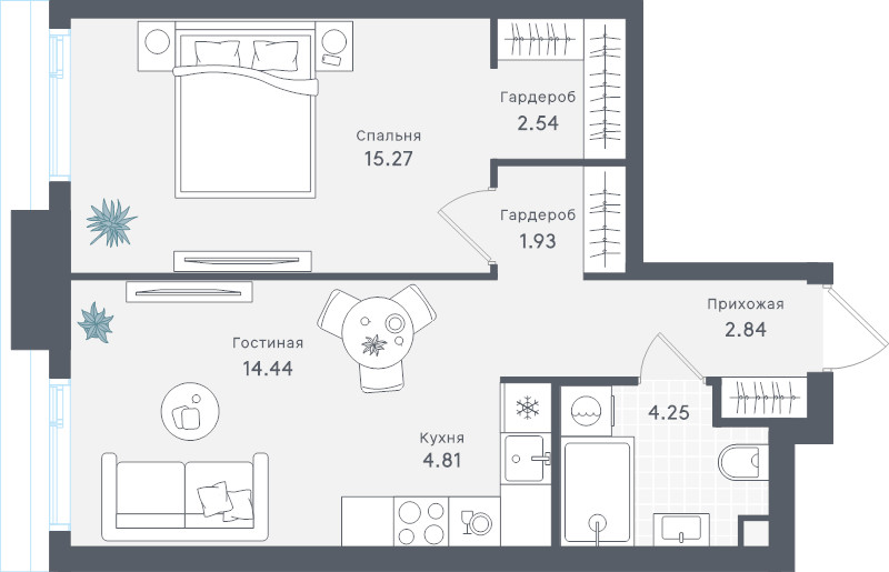 2 ккв (Евро) 46,1 м²