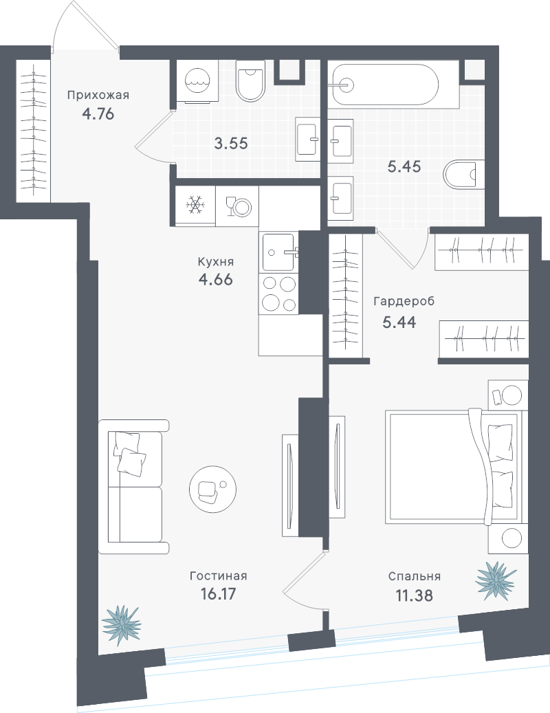 2 ккв (Евро) 51,4 м²