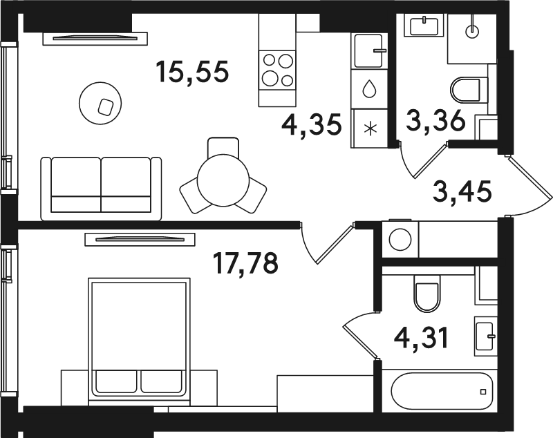 2 ккв (Евро) 48,8 м²