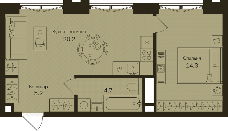 2 ккв (Евро) 44,4 м²