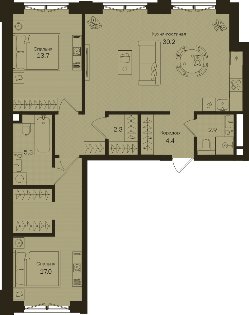 3 ккв (Евро) 80 м²
