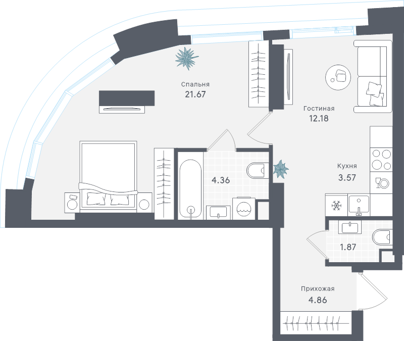 2 ккв (Евро) 48,5 м²