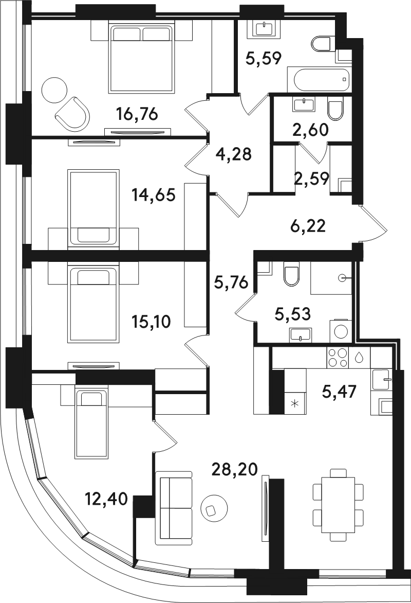5 ккв (Евро) 125,2 м²