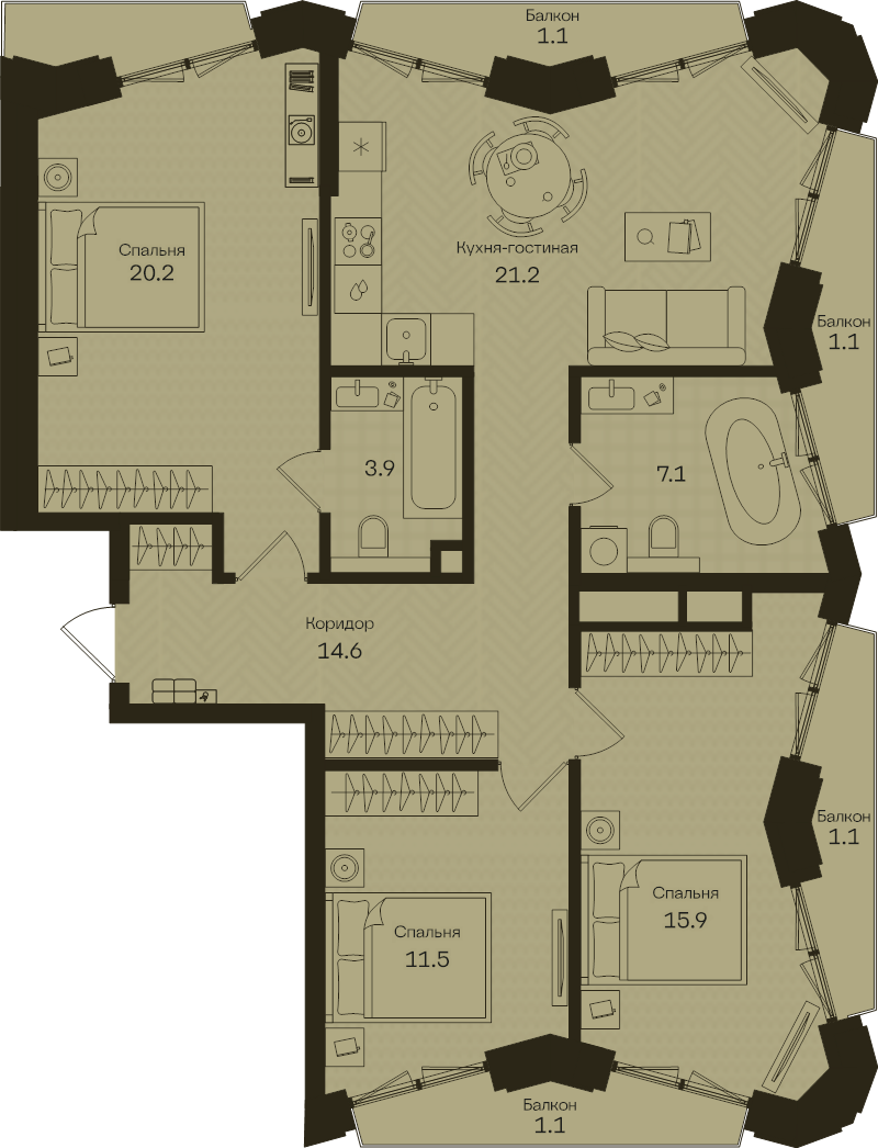 4 ккв (Евро) 98,8 м²