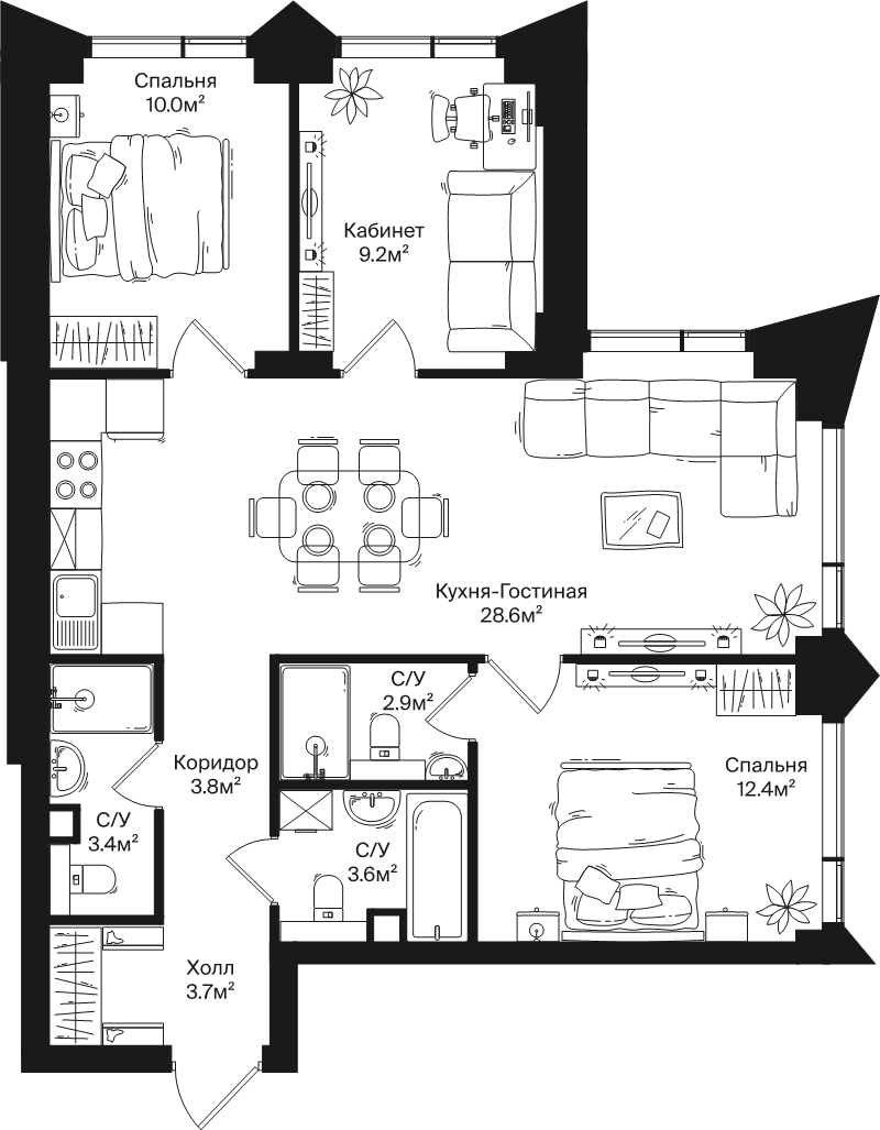 4 ккв (Евро) 77,6 м²