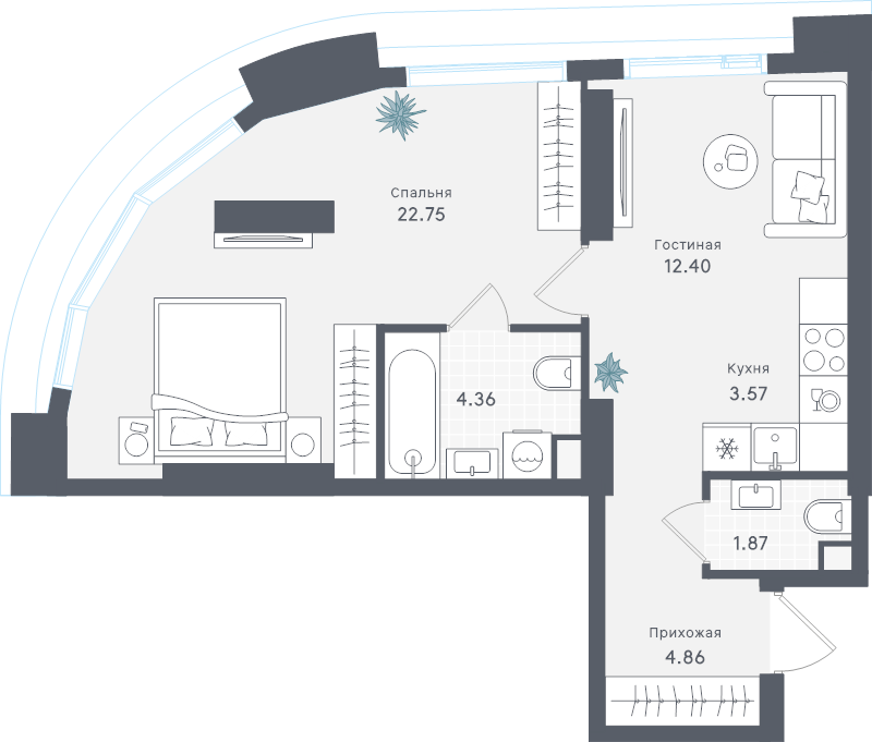 2 ккв (Евро) 49,8 м²
