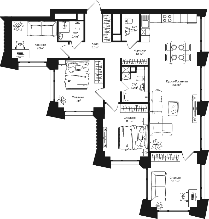 5 ккв (Евро) 101,8 м²