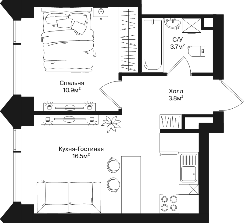 2 ккв (Евро) 34,9 м²