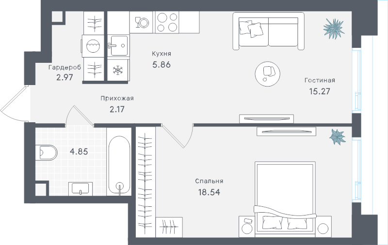 2 ккв (Евро) 49,7 м²