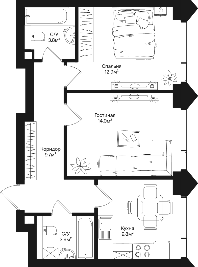 2 ккв 54,1 м²