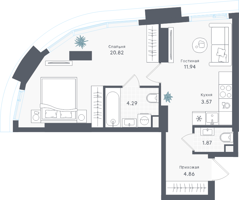 2 ккв (Евро) 47,4 м²