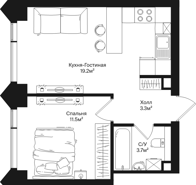 2 ккв (Евро) 37,7 м²