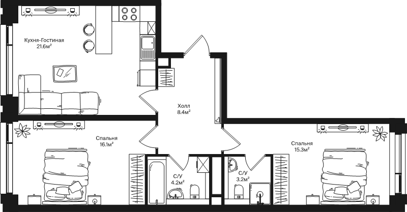 3 ккв (Евро) 68,8 м²