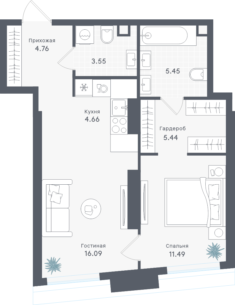 2 ккв (Евро) 51,4 м²