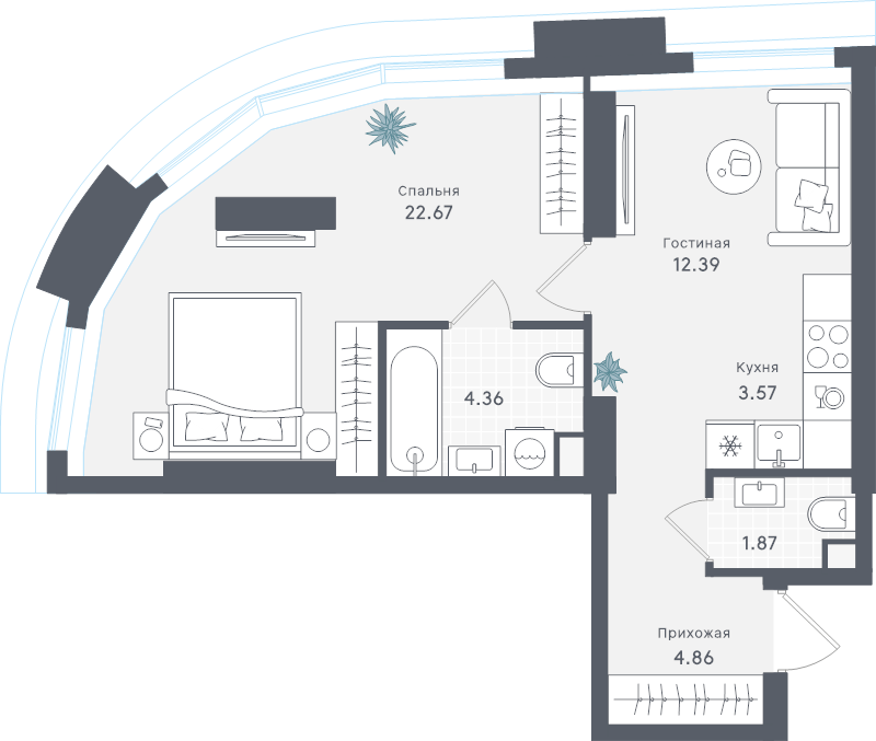 2 ккв (Евро) 49,7 м²