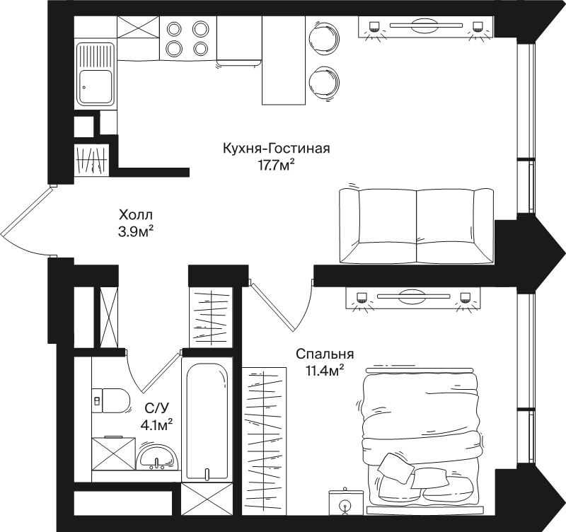 2 ккв (Евро) 37,1 м²