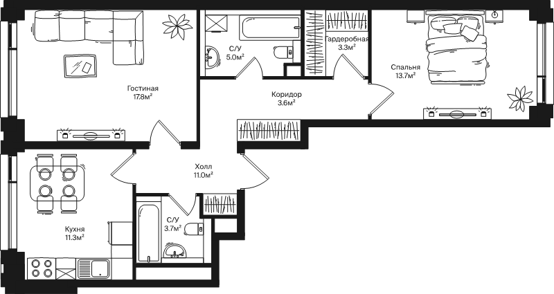 2 ккв 65,8 м²
